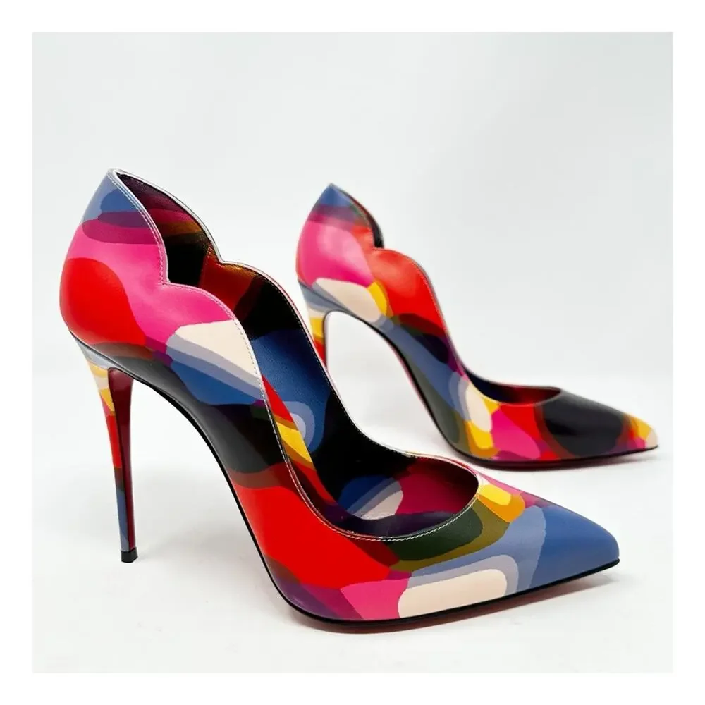 Christian Louboutin Hot Chick 100 Multi Print Leather Heels Womens Size EU 39